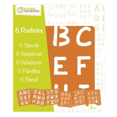 Image of Avenue Mandarine Ref 42450MD Alphabet Stencils Lowercase &amp; Uppercase Letters, Set of 6, Translucent Material, 15cm x 15cm, Suitable for Family Activities, Green