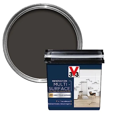 Image of V33 Renovation Multi Surface Paint Graphite Black 750ml Direct to 20 Surfaces Including Wood, Tiles &amp; Metal Resistance Water, Stains Impact High Coverage Washable Easy Maintenance