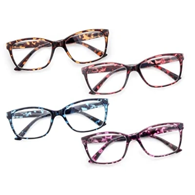 Image of HEEYYOK 4 Pack Reading Glasses Women Men Tortoiseshell Frame,Readers Square Large Spring Hinges Flexible,Lgithweight Eyeglasses for Reading,Including Pouch