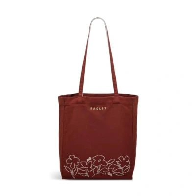 Image of RADLEY London Womens Responsible Linear Bloom Canvas Tote Shoulder Bag in Rust