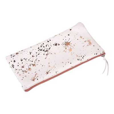 Image of Clairefontaine Ref 400066C Cosmicuir&#039; Suede Leather Flat Pencil Case 22 x 11cm, Made From Genuine Lambskin Leather, Metal Zip With Puller Copper