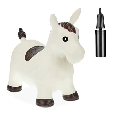 Image of Relaxdays Bouncing Hopper Horse, Incl. Air Pump, for Children from 3 Years, BPA Free, Inflatable Toy, 46x25x53 cm, White