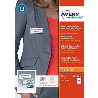 Image of Avery Polar Name Badges Matt Steel with Magnet
