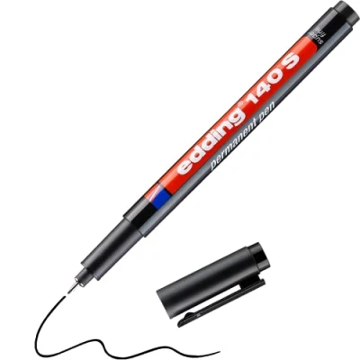 Image of edding 140 S permanent pen black 1 round nib 0.3 mm for writing on glass, plastic, foils and smooth surfaces permanent, quick drying, smudge proof waterproof