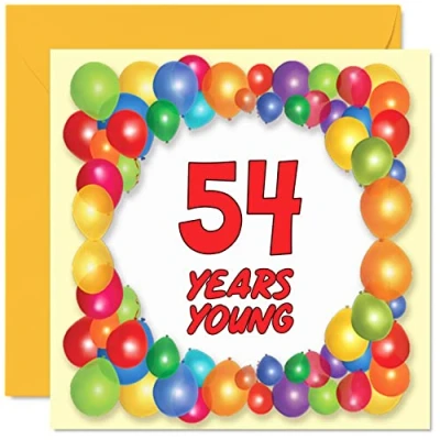 Image of Fun 54th Birthday Cards for Men Woman Years Young Happy Card Dad Auntie Grandad Nanny Friend Uncle Mum Cousin Grandma, 145mm x Greeting Cards,