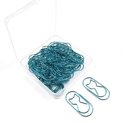Image of 50Pcs Paper Clips, Cat Office Supplies Bookmark Funny Clips for School Home Desk Organizers (Blue)