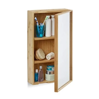 Image of Relaxdays Bathroom Bamboo Mirror Cabinet, Natural