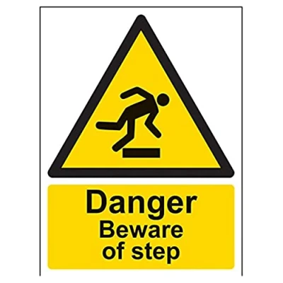 Image of V Safety Danger Beware Of Step Warning Sign 150mm x 200mm Self Adhesive Vinyl