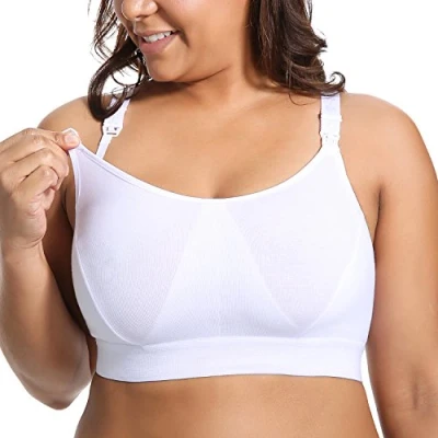 Image of Gratlin Women&#039;s Nursing Bras Maternity Plus Size Breastfeeding Cotton Sleep Sports Bra White XXL