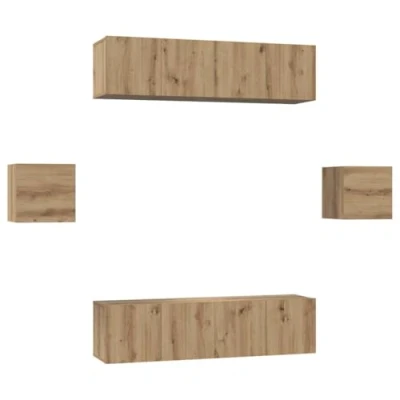 Image of vidaXL TV Cabinet Set Wall mounted 6 pcs Artisan oak Engineered wood