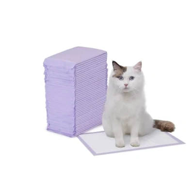Image of Amazon Basics Disposable Cat Litter Tray Liners with Quick dry Surface, Unscented, Pack of 40, Purple, White