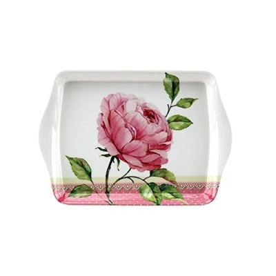 Image of 21cm Long Pink Roses Melamine Plastic Drinks Food Snack Serving Tray