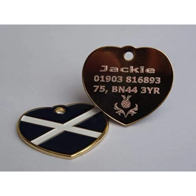 Image of Dog ID TAG Scottish Saltire Flag Design Engraved with Stunning Thistle and Your Details ON The BACKFREE TICK Gift Message Box Enter for Engraving