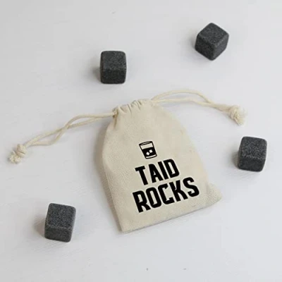 Image of eBuyGB Taid Rocks Whiskey Stones with Cotton Drawstring Bag &amp; 4 Soapstone Reusable Ice Cubes Father&#039;s Day, Birthday Gift for Him, Dad