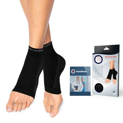 Image of Doctor Developed Copper Ankle Compression Sleeves &amp; Written Handbook Foot and Support for Women Men Achilles Tendonitis, Running Socks (Black, M)