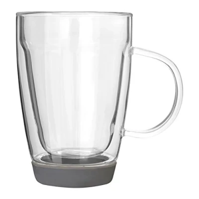 Image of Premier Housewares Double Wall Mug, Glass, Grey Silicone Base, 350ml, 9 x 12 cm