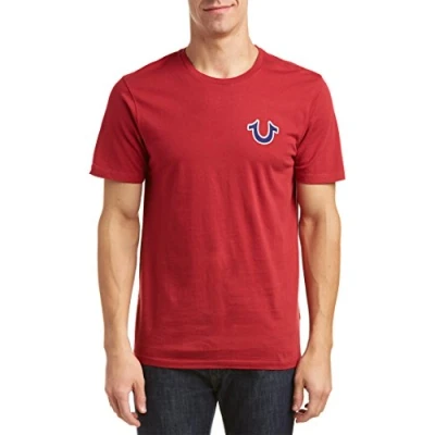 Image of True Religion Men&#039;s Buddha Logo Short Sleeve Tee T Shirt, Ruby Red, Medium