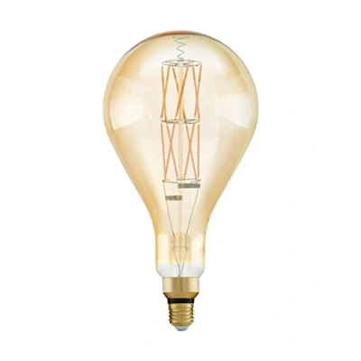Image of EGLO Dimmable E27 filament LED light bulb Big Size, extra large amber vintage Edison lamp, drop shape, 8 watt (equivalent to 60 watt), 806 lumen, warm white glow, 2100 Kelvin, PS160, Ø 2.4&quot;