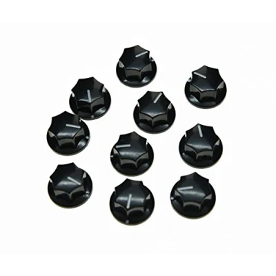 Image of KAISH Pack of 10 Black Mini MXR Style Skirted AMP Knob Brass Insert Effect Pedal Knobs