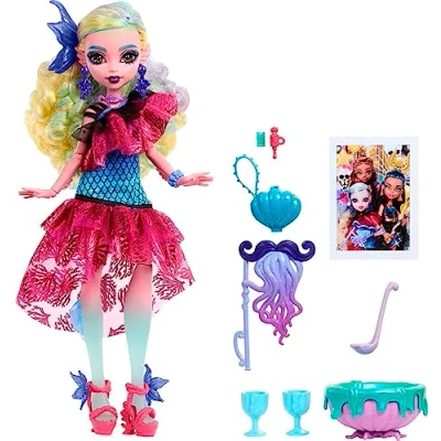 Image of Monster High Ball Doll, Lagoona Blue in Party Dress with Themed Accessories Including Balloons &amp; Punch Bowl