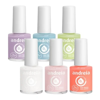 Image of Andreia Halal Breathable Nail Polish Collection Water Steam Permeable Glossy Vegan &amp; Cruelty Free 6 Pastel Colours Set 63ml