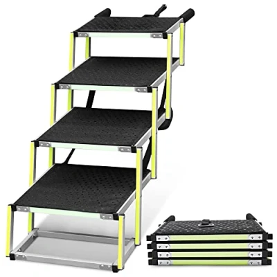 Image of car dog stair for small &amp; big dogs PRIORPET Glow in the dark marking Gentle on joints foldable ramp Suitable all cars Grass Padded Steps 4