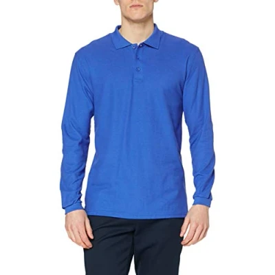 Image of Fruit of the Loom Men&#039;s Premium Long Sleeve Polo Shirt, Royal, X Large