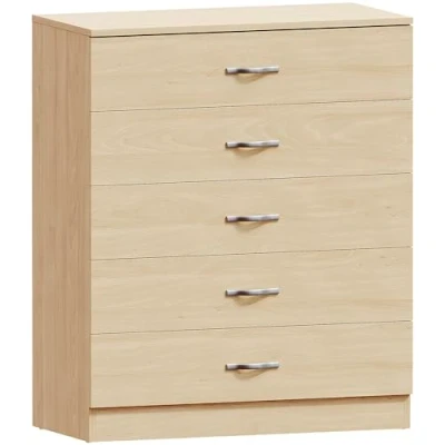 Image of Vida Designs Pine Chest of Drawers, 5 Drawer With Metal Handles and Runners, Unique Anti Bowing Support, Riano Bedroom Furniture