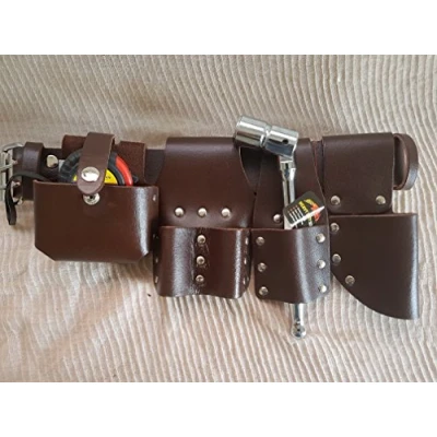 Image of Scaffolding Leather BBI Tool Work Belt with Set Spanner Ratchet Level TapePouch/Pockets/Frog (beltspanner 716 and Tape)