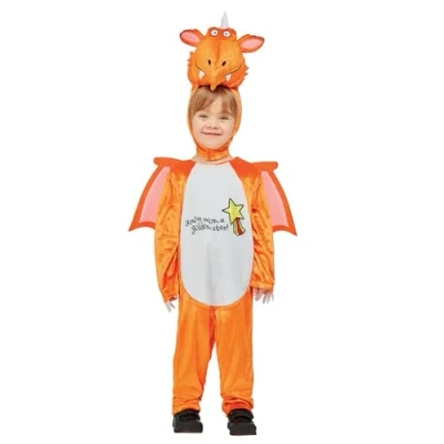 Image of Smiffys Julia Donaldson Zog Costume for Kids, All in One with Wings and Character Hood, Orange, Officially Licensed, Ideal Roleplay, World Book Day, Playful Fancy Dress Events