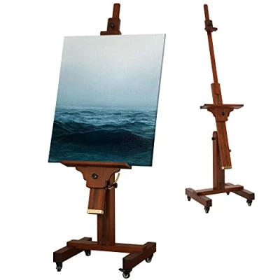 Image of VISWIN Extra Large Studio Easel, Hold Canvas to 180 cm, Tilts Flat, Adjustable Movable Solid Beech Wood Heavy Duty Easel Stand, Art for Adult, Artist, Painting Canvas, TV