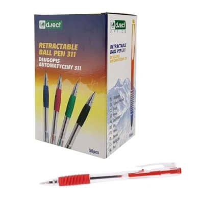 Image of D.RECT 311 ballpoint pen with ergonomic handle for office and household stroke width, comfortable ballgraf, 0.7 mm, red, pack of 50