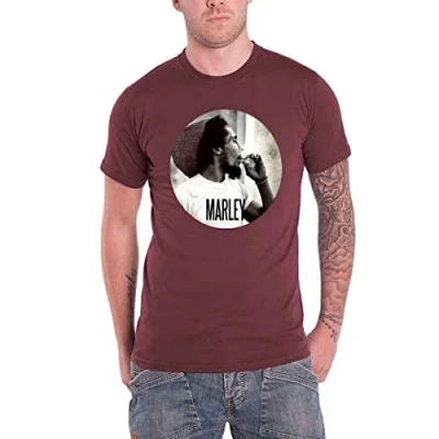 Image of Bob Marley Men&#039;s Smokin Circle Short Sleeve T Shirt, Dark Red, X Large