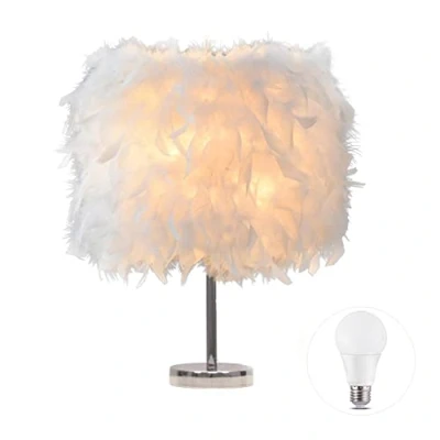 Image of LIUNIAN Feather Bedside Lamp Lampshade Modern Fashion Table Light Desk Shade for Living Room Bedroom Bar Restaurant Hotel Decoration, White