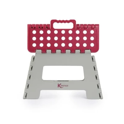 Image of Kleeneze KL031879FEU6 Small Folding Step Stool Ideal for Hard to Reach Places, Maximum Load 150 kg, Folds Away Storage, Up, Space Saving Design, Carry Handle, Strong and Sturdy, Pink &amp; Grey