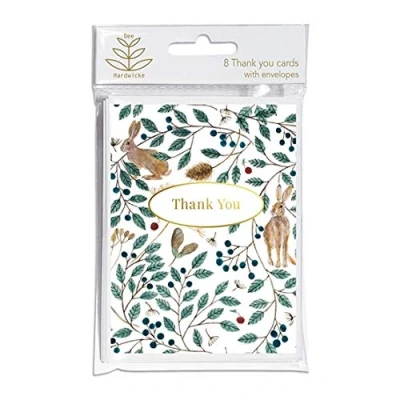 Image of Dee Hardwicke Museums &amp; Galleries Hares and Berries Pack of 8 Thank You Card Notelets with White Envelopes
