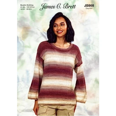 Image of James C. Brett JB868 Knitting Pattern Womens Round Neck Sweater in Shh DK