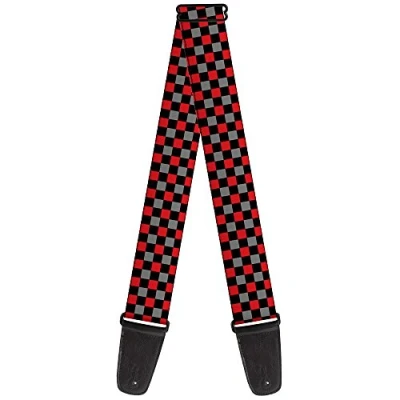Image of Buckle Down Guitar Strap Mini Checker Black Gray 3 Red 2 Inches Wide