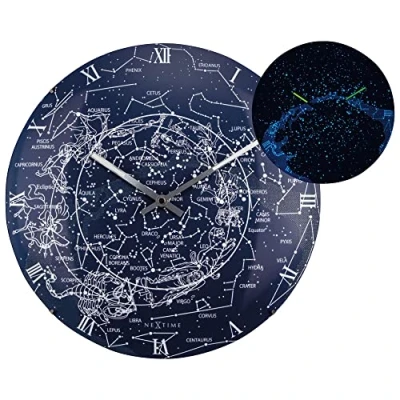 Image of NexTime Wall clock Ø 35 cm Dome Glass Glow in the dark &#039;Milky Way dome&#039; 3165.0