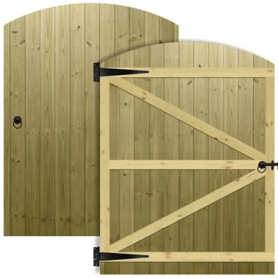 Image of Tongue &amp; Groove Interlocking Fully Framed Arched Top Pedestrian Side Garden Gate Height: 6ft (180cm) x Width: 135 cm Supplied with the Ring Latch Hinge Pack and Bolt