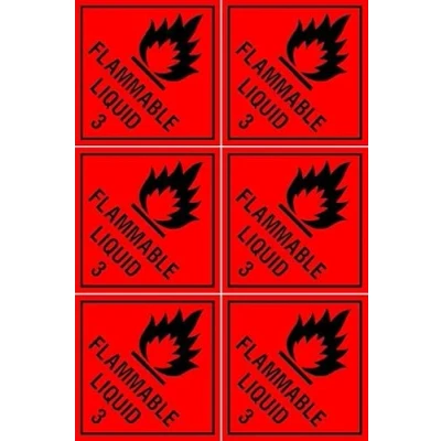 Image of Flammable Liquid coshh Symbol Safety Sign Pack of 6 100mm x Self Adhesive Stickers on Sheet (300mm 200mm)
