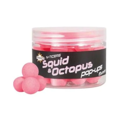 Image of Dynamite N Ticers Squid &amp; Octopus Pop Ups 15mm, Super Buoyant Hi Vis ups, Highly Flavoured, Ideal for Ronnie and Chod Rigs, Long Term Attractor Release.