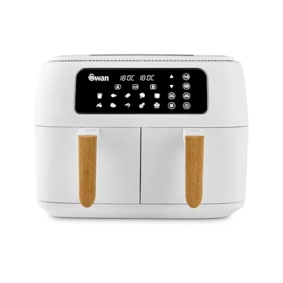 Image of Swan SD10410WHT Nordic Duo 13 in 1 Air Fryer with Dual Non Stick Baskets, Cyclone Technology, Pre Set Functions, Match Cook, 8L, 1700W, White