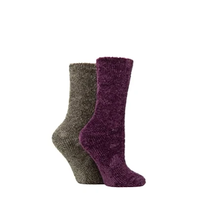 Image of Elle Ladies Chenille Leisure Socks Pack of 2 Royal Purple 4 8
