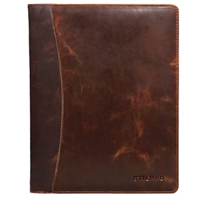 Image of STILORD &#039;Vincent&#039; Vintage Conference Folder Leather Brown Business Map A4 Punched Pad Portfolio Document fit for 13,3 MacBooks Genuine Leather, Colour:Kara Cognac