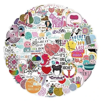 Image of Crochet Stickers for Laptop (100 PCS),Gift Children Teens Adults Girl Boys,Waterproof Water Bottle,Knitting Vinyl Scrapbook,Skateboard,Bike,Phone,Dairy