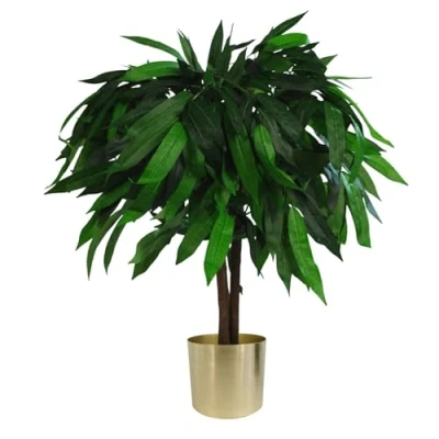 Image of Leaf Design UK Artificial Mango Plant/Tree, Green &amp; Gold, 80cm