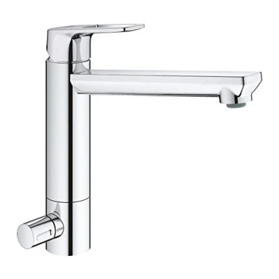 Image of Grohe BauLoop 31713000 Kitchen Taps with Integrated Pre Shut Off Mechanism, Medium Spout, Chrome, mittelhoher Auslauf