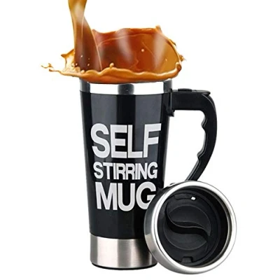 Image of Mengshen Self Stirring Mug Lazy Coffee Cup Portable Auto Mixing Tea Perfect for Office Home Outdoor Gift 450ml, A008A Black