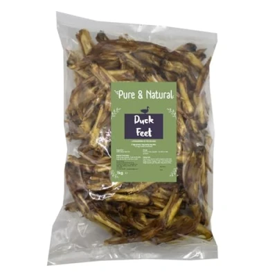 Image of Pure &amp; Natural Dried Duck Feet for Dogs High Protein, Healthy, Hypoallergenic Dog Treats Chews 1kg